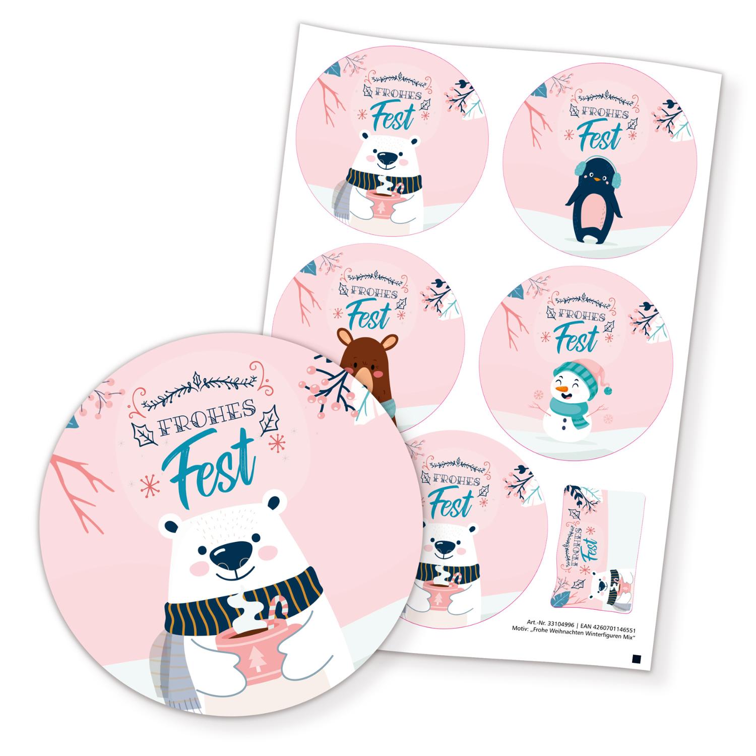 itenga 5 x Sticker Frohe Weihnachten Winterfiguren Mix m...