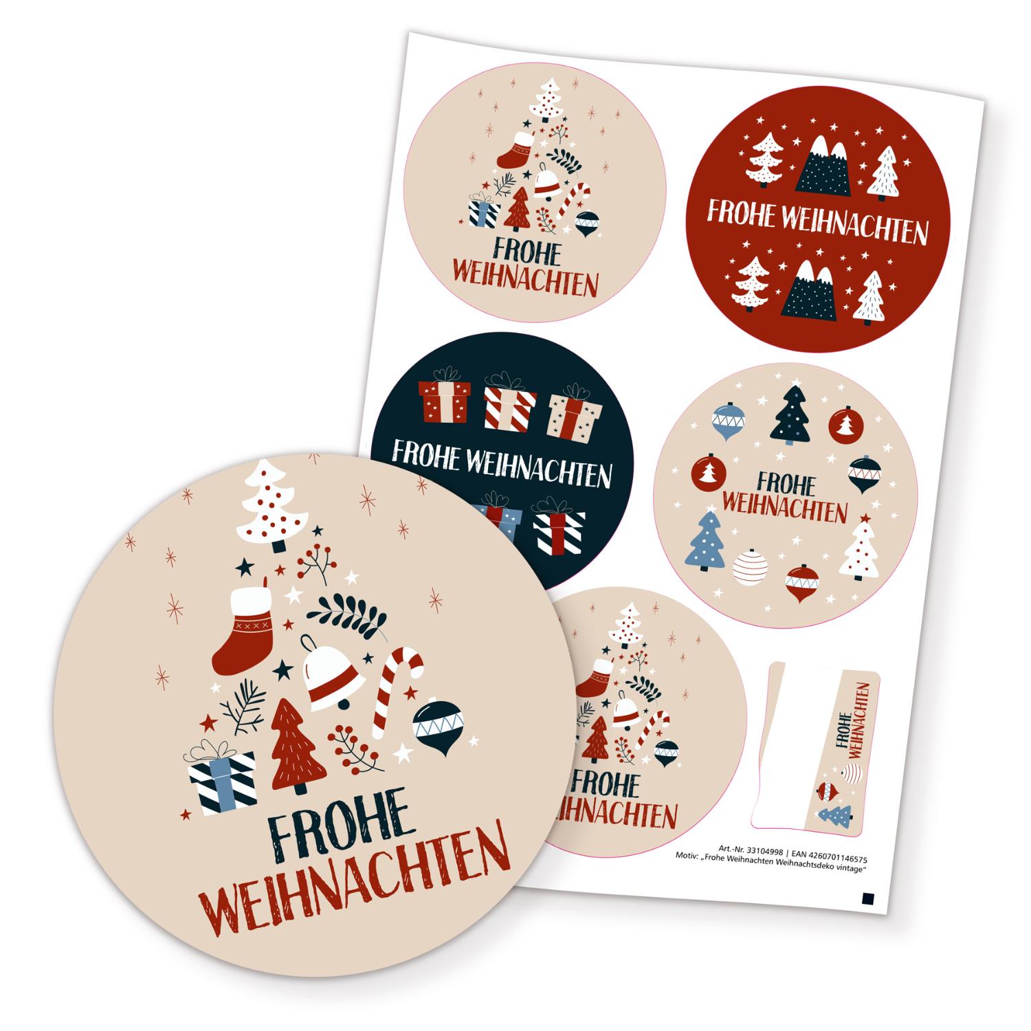 itenga 5 x Sticker Frohe Weihnachten Weihnachtsdeko vint...