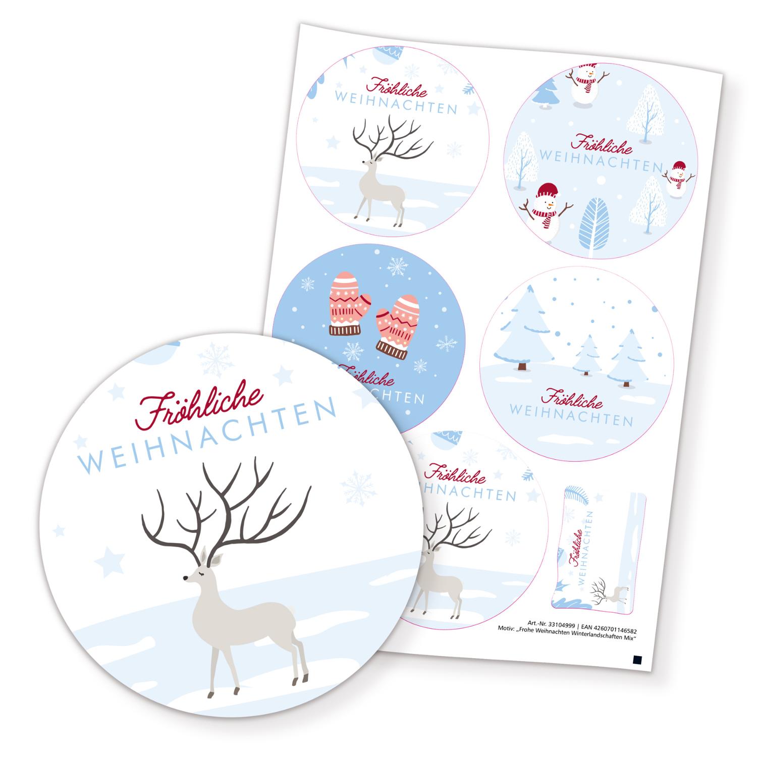 itenga 5 x Sticker Frohe Weihnachten Winterlandschaften ...