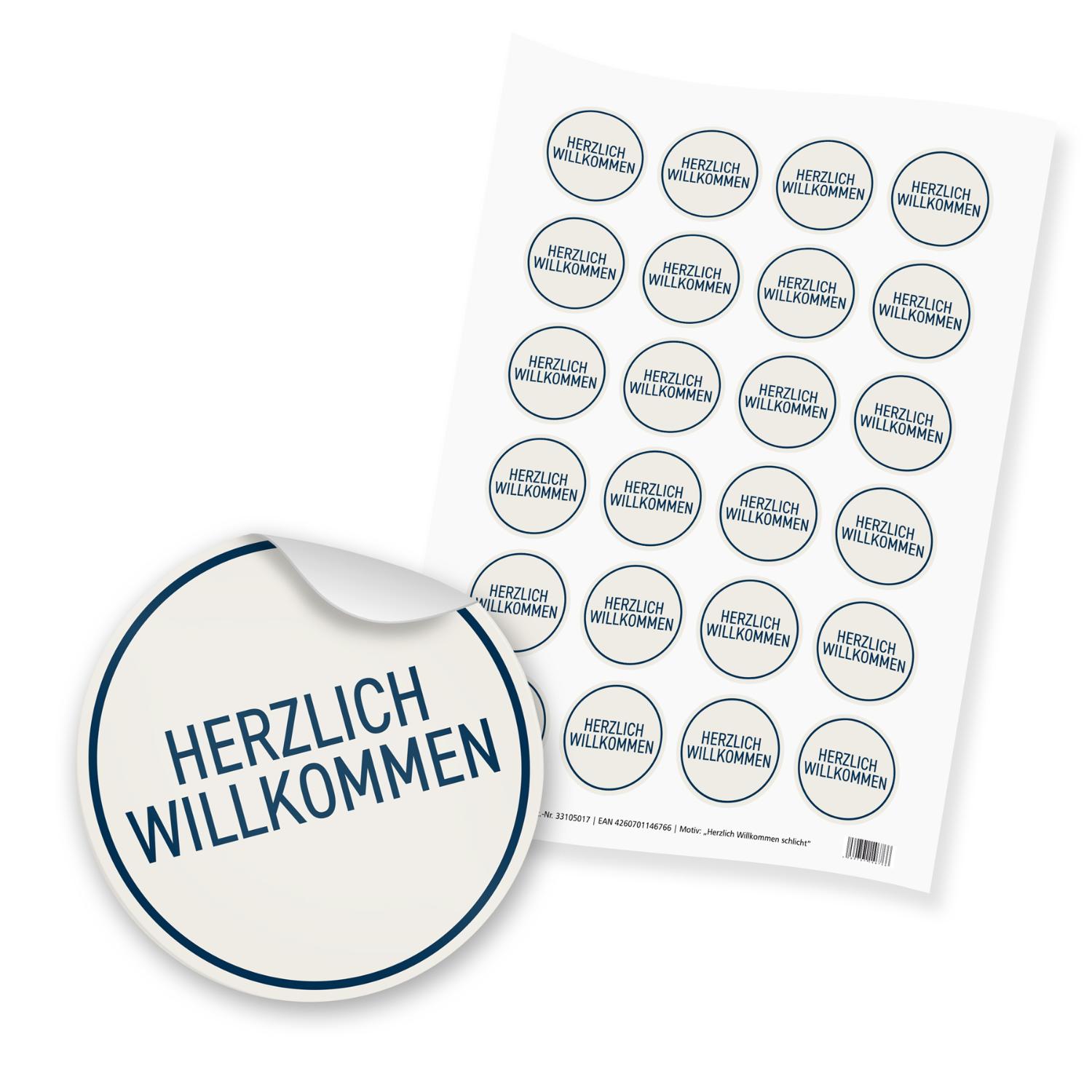 itenga 24x Sticker Herzlich Willkommen Schlicht dunkelbl...