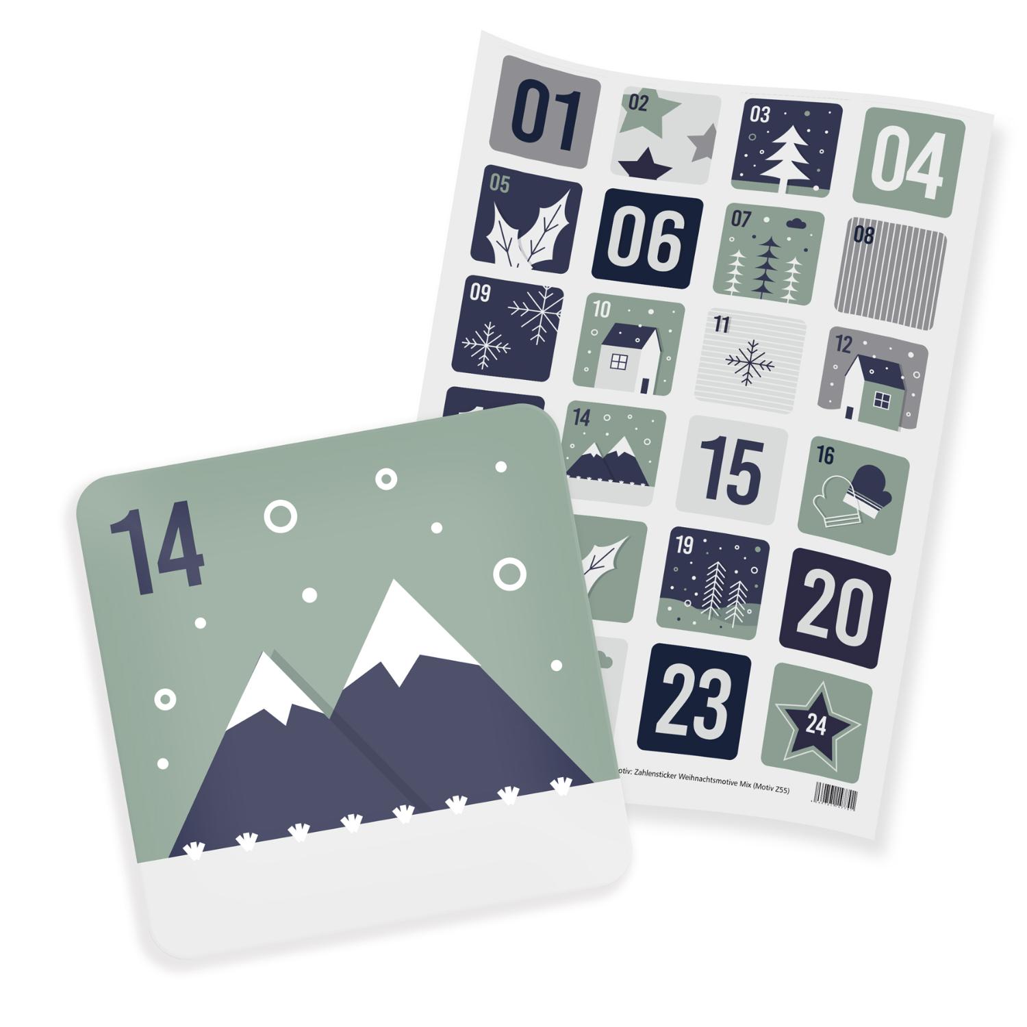 Zahlensticker Z55 Weihnachtsmotive Mix 1-24 Blau / Gr�n ...