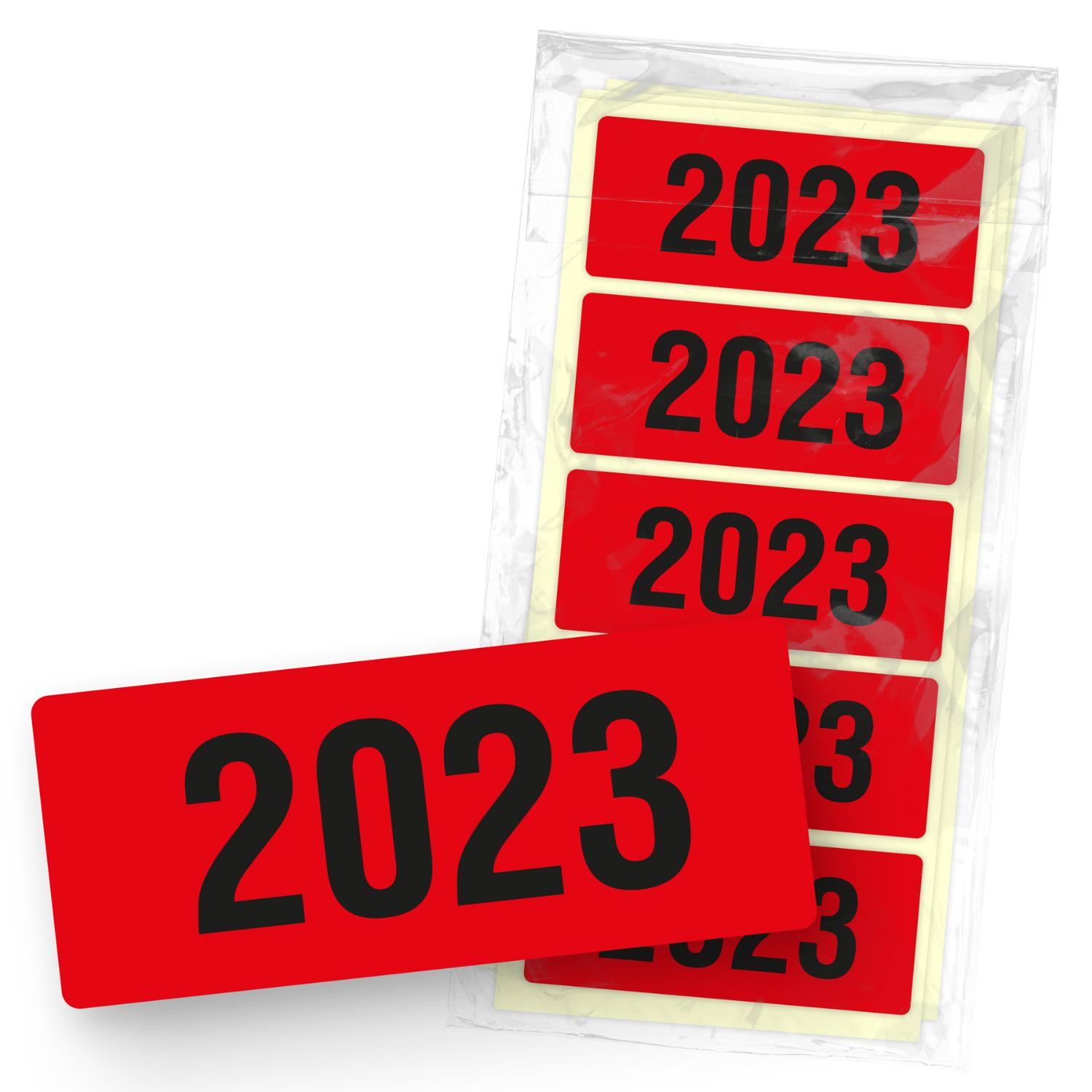 itenga 50x Jahresetiketten 2023 ROT rechteckig 6 x 2,5 c...