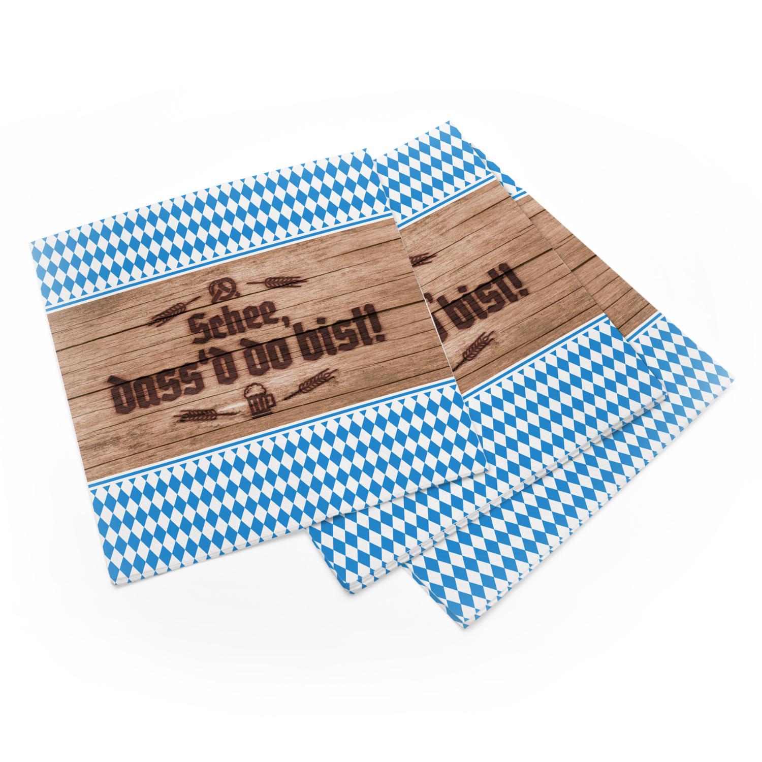 Itenga Servietten Bayrisch – 40 Stück, 30x30 Cm, 3-lagig, Mit Sprüchen 'Schee Dass'd Do Bist' & 'An Guadn'
