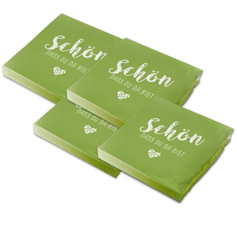 itenga 80x Serviette Sch�n dass du da bist fr�hlingsgr�n...