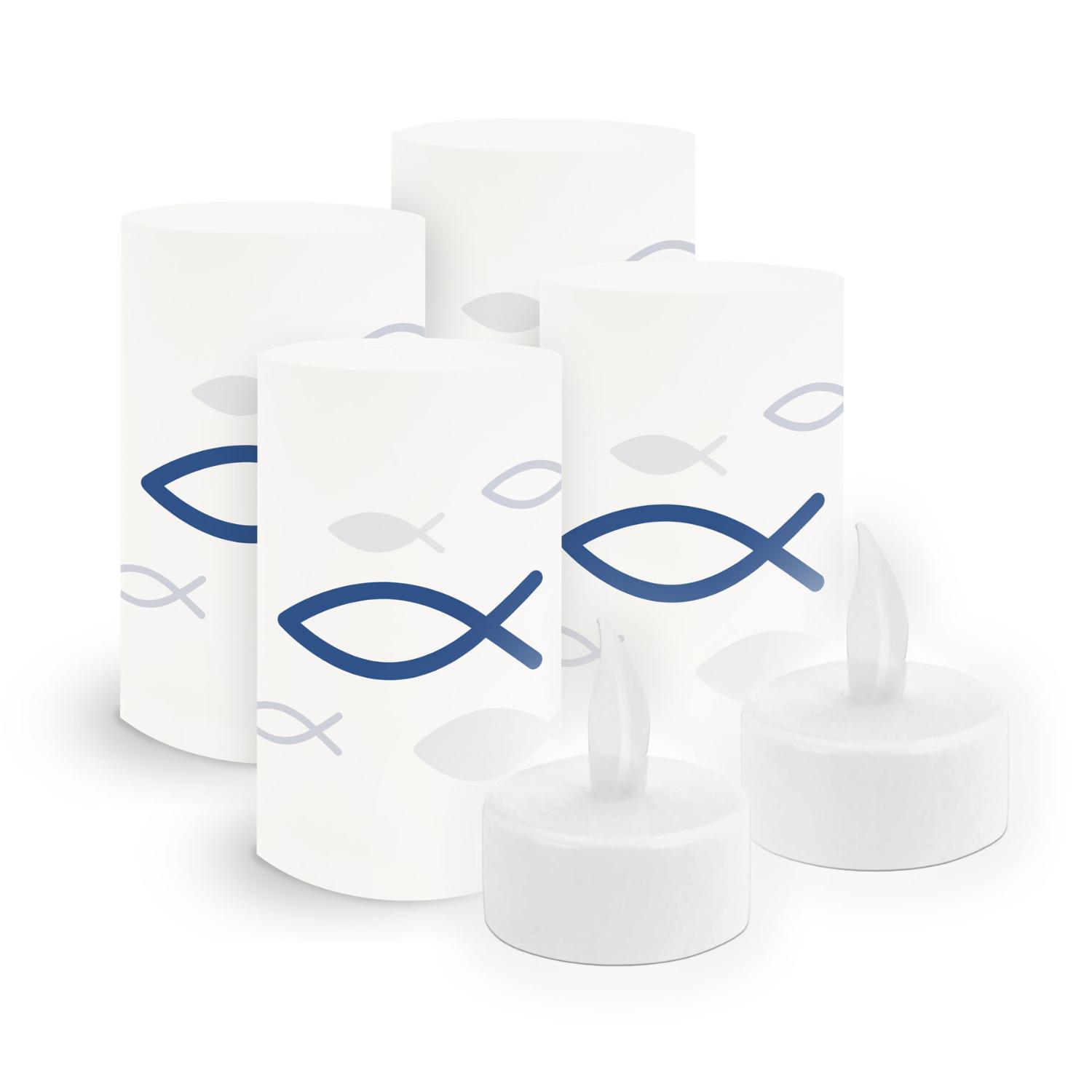 Set itenga 6x Windlicht klein Fisch blau mit Teelicht