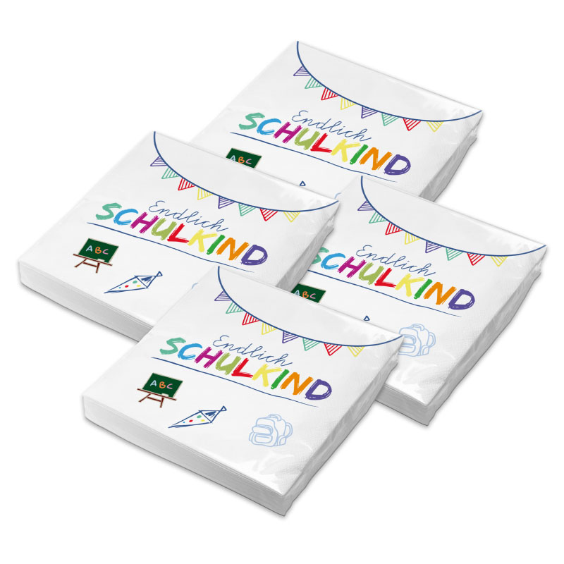itenga 80x Serviette Schulanfang Endlich Schulkind - wei...