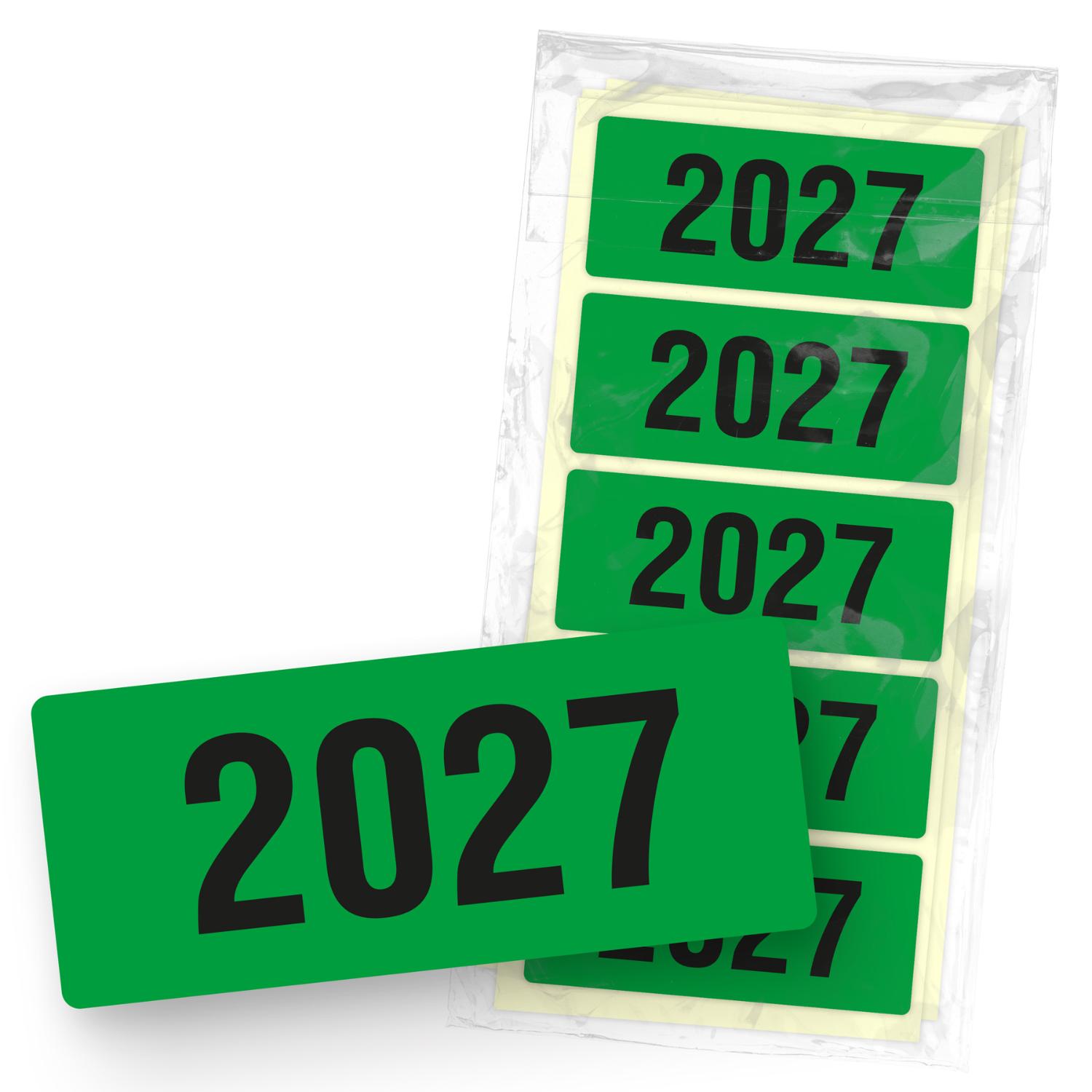 itenga 50x Jahresetiketten 2027 GR�N rechteckig 6 x 2,5 ...