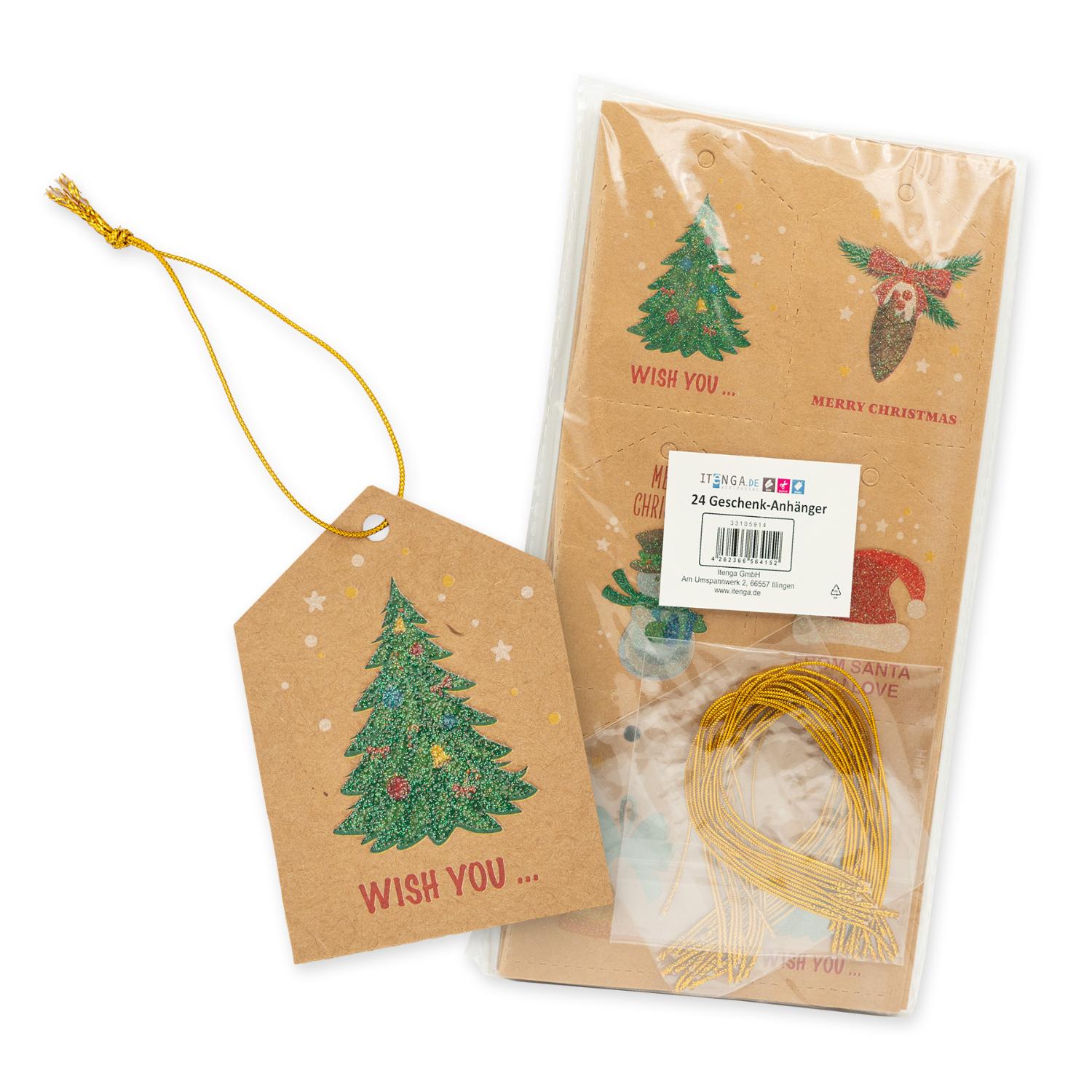 itenga 24er Set Geschenkanh�nger Weihnachten Kraftpapier