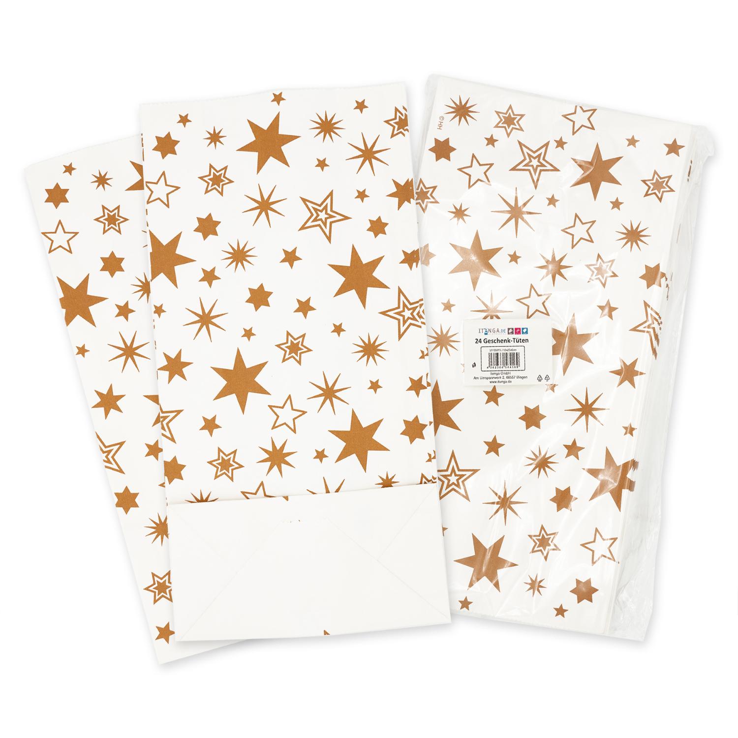 itenga 24er Set Bodenbeutel wei� mit goldenen Sternen - ...