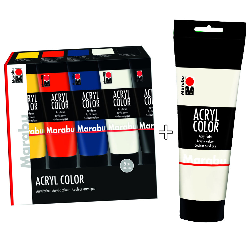 Marabu Acrylfarbe AcrylColor Bundle Set 5x 100 ml + 1x 2...