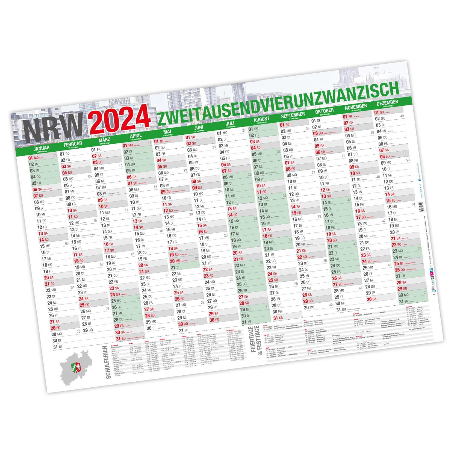 Jahresplaner NRW 2024 Wandkalender DIN A0 (118,9 x 84,1 ...