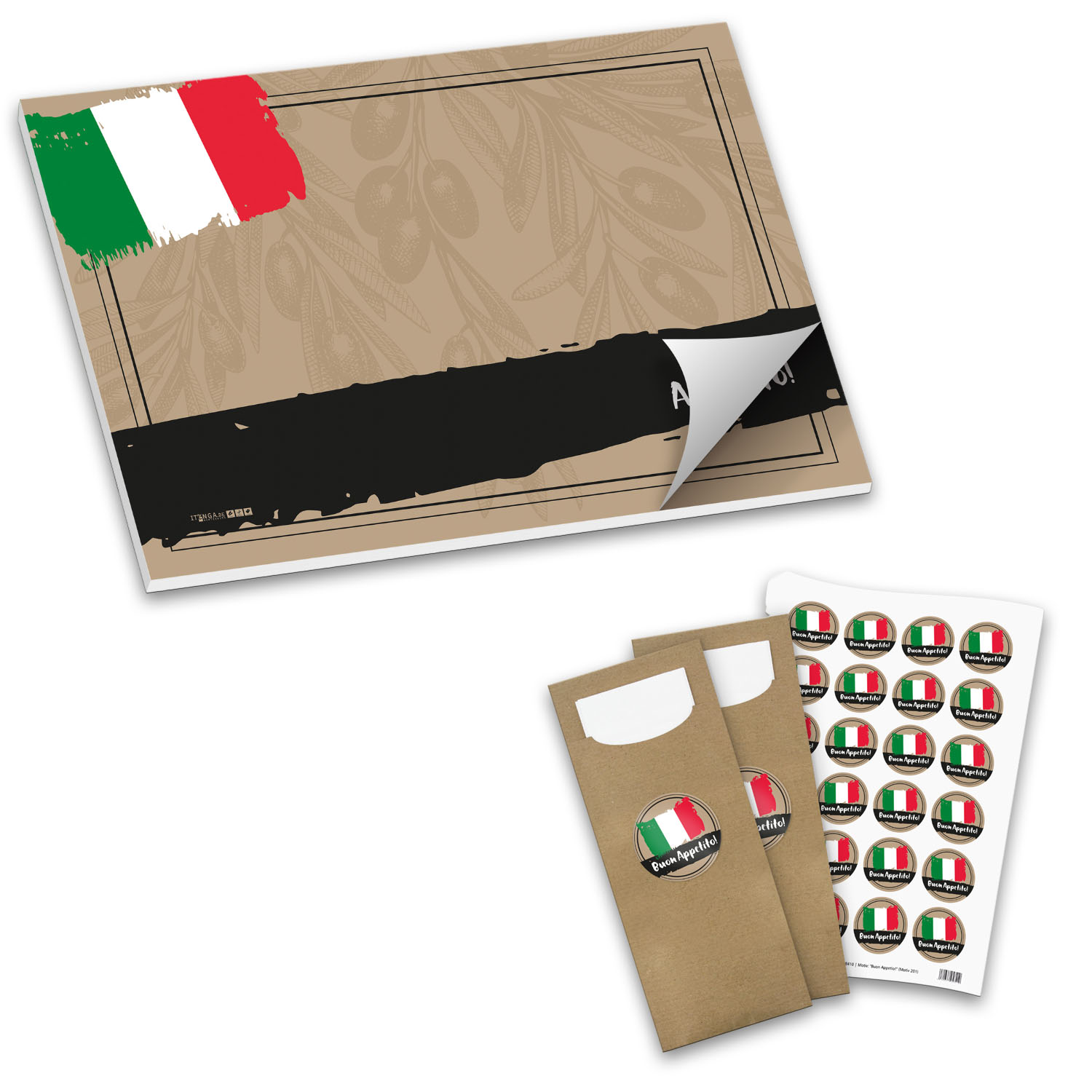 itenga Italienisch Tischset 50 Blatt mit 24x Bestecktasc...