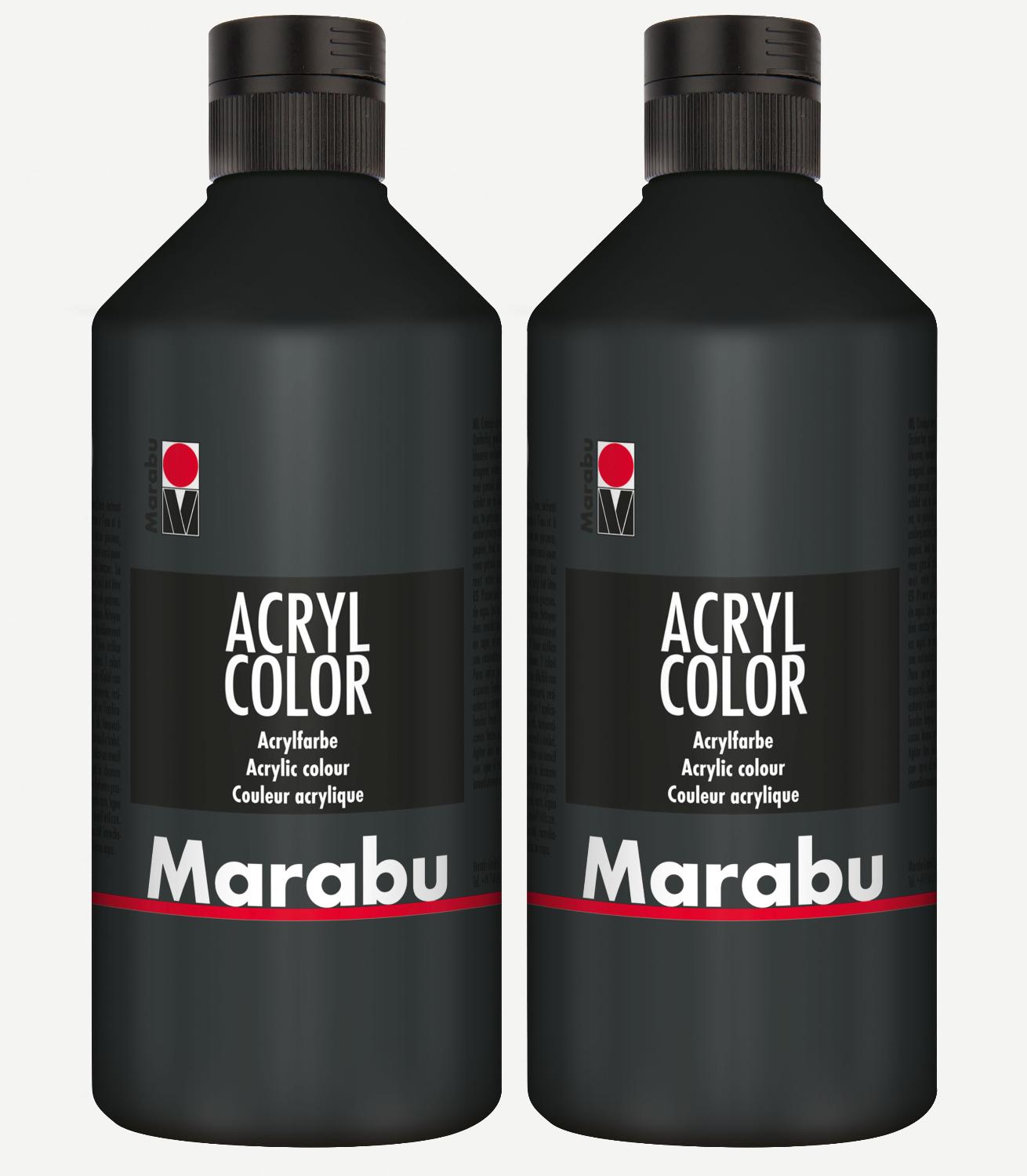2x Marabu Acrylfarbe Acryl Color je 500ml Flasche, schwa...
