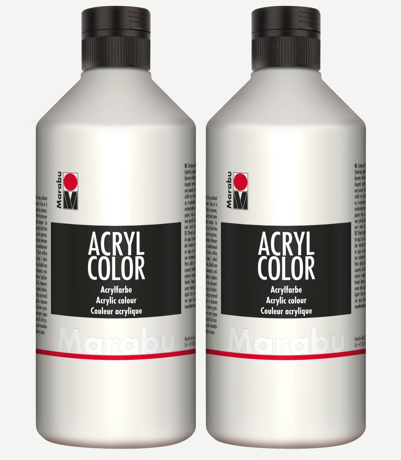 2x Marabu Acrylfarbe Acryl Color je 500ml Flasche, wei 070