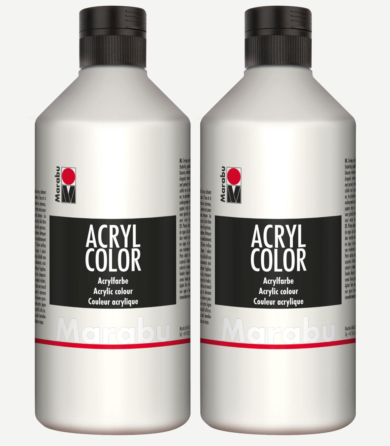 2x Marabu Acrylfarbe Acryl Color je 500ml Flasche, wei� 070