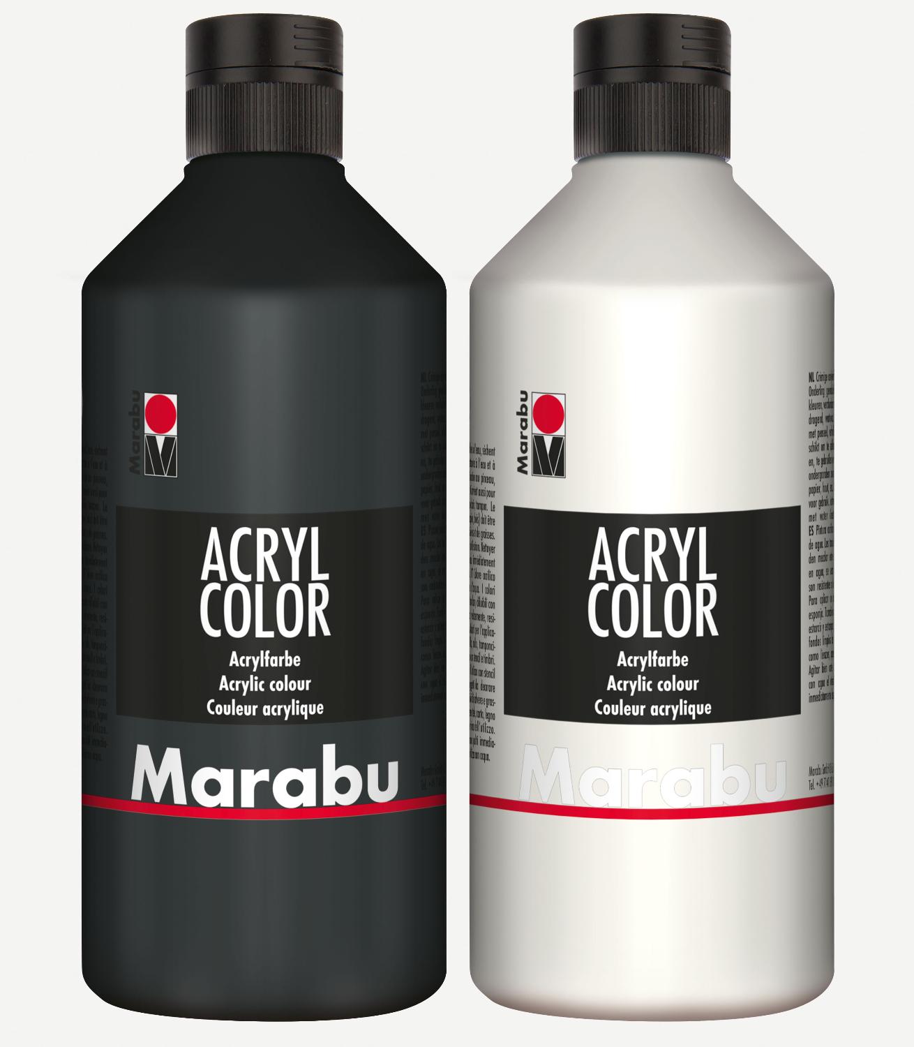 2x Marabu Acrylfarbe Acryl Color je 500ml Flasche, 1x we...