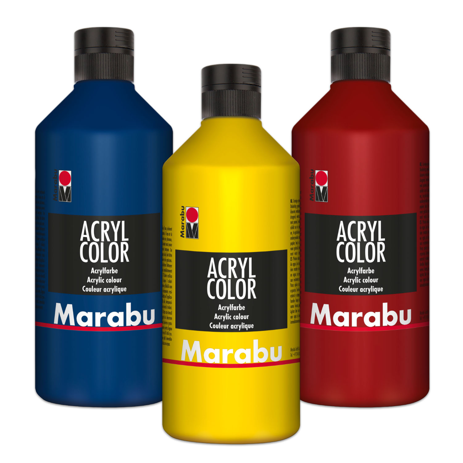 3x Marabu Acrylfarbe Acryl Color je 500ml Flasche (1x ru...