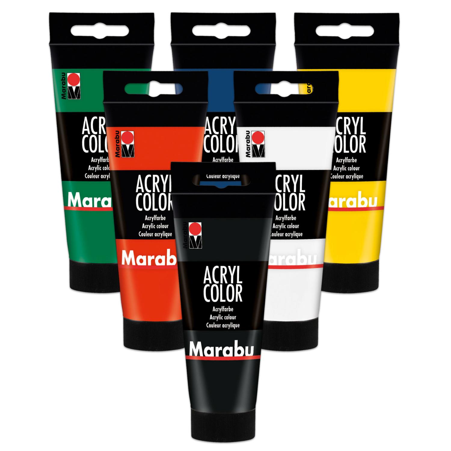 6x Marabu Acrylfarbe Acryl Color je 100ml Flasche (wei ...