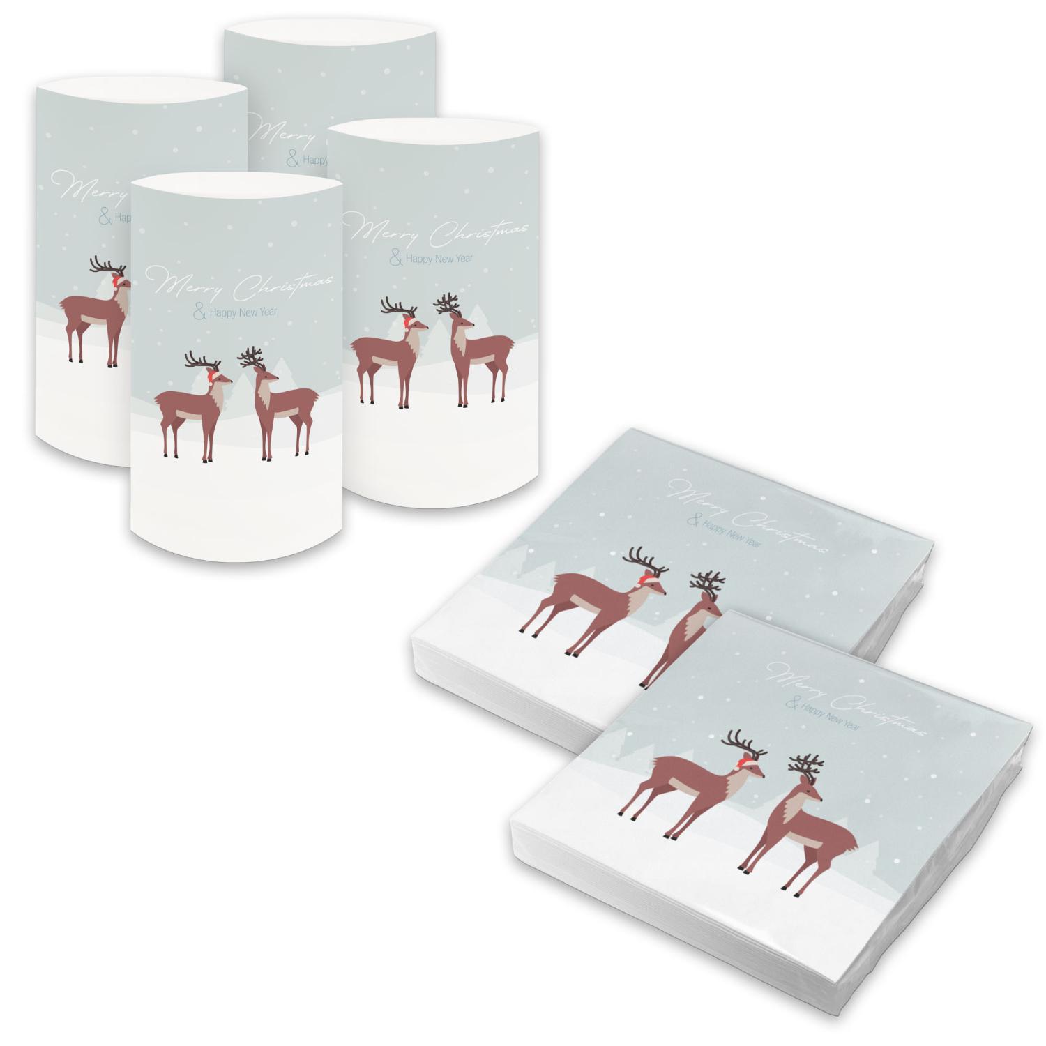 itenga 6x Windlicht + 40x Servietten - Weihnachten - Hir...