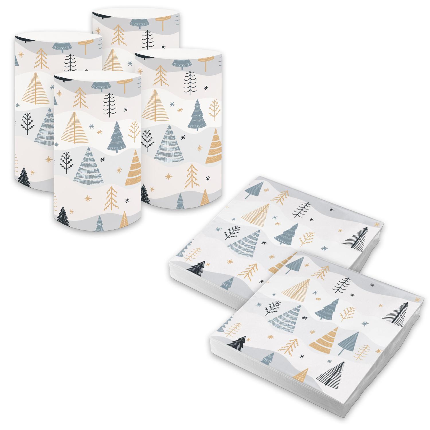 itenga 6x Windlicht + 40x Servietten - Weihnachten - B�ume