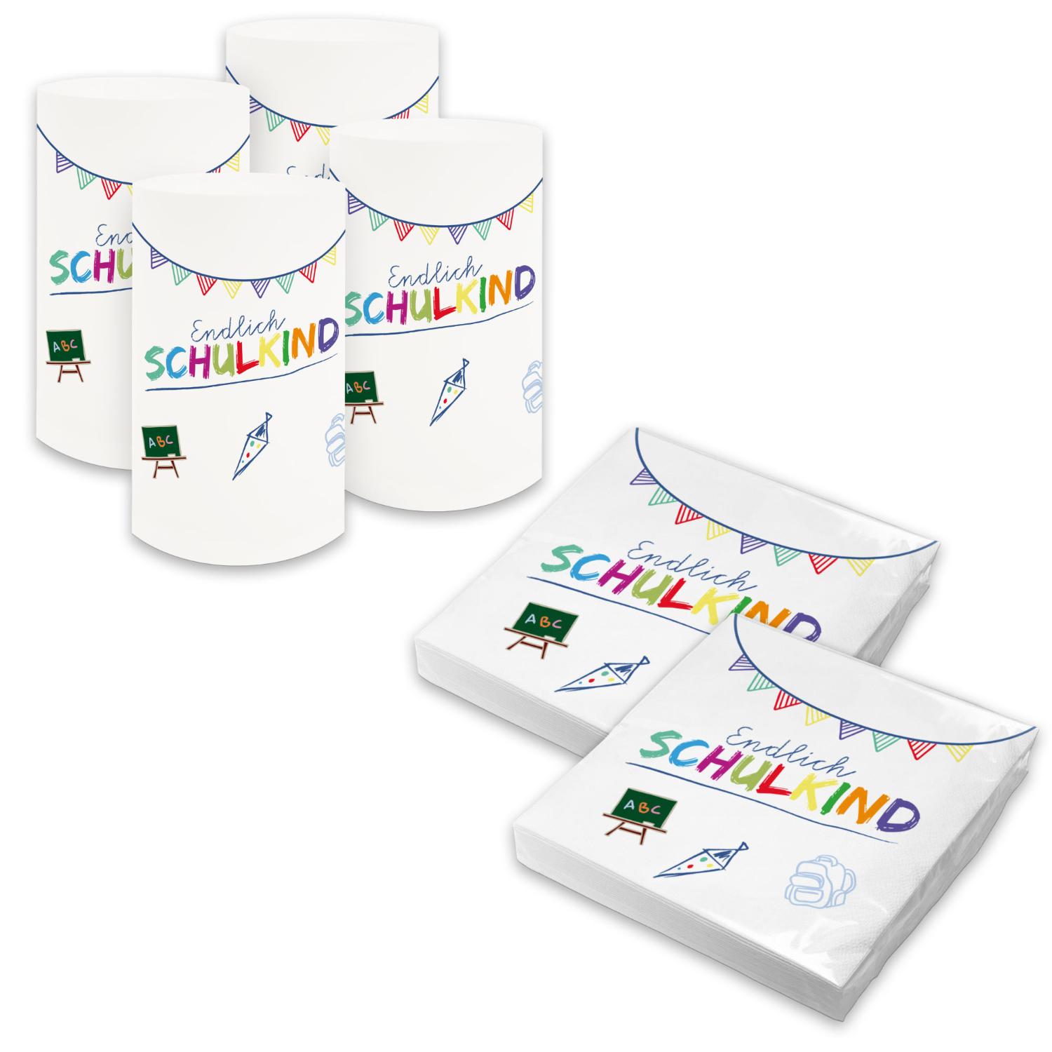itenga 6x Windlicht + 40x Servietten - Schulkind - wei�