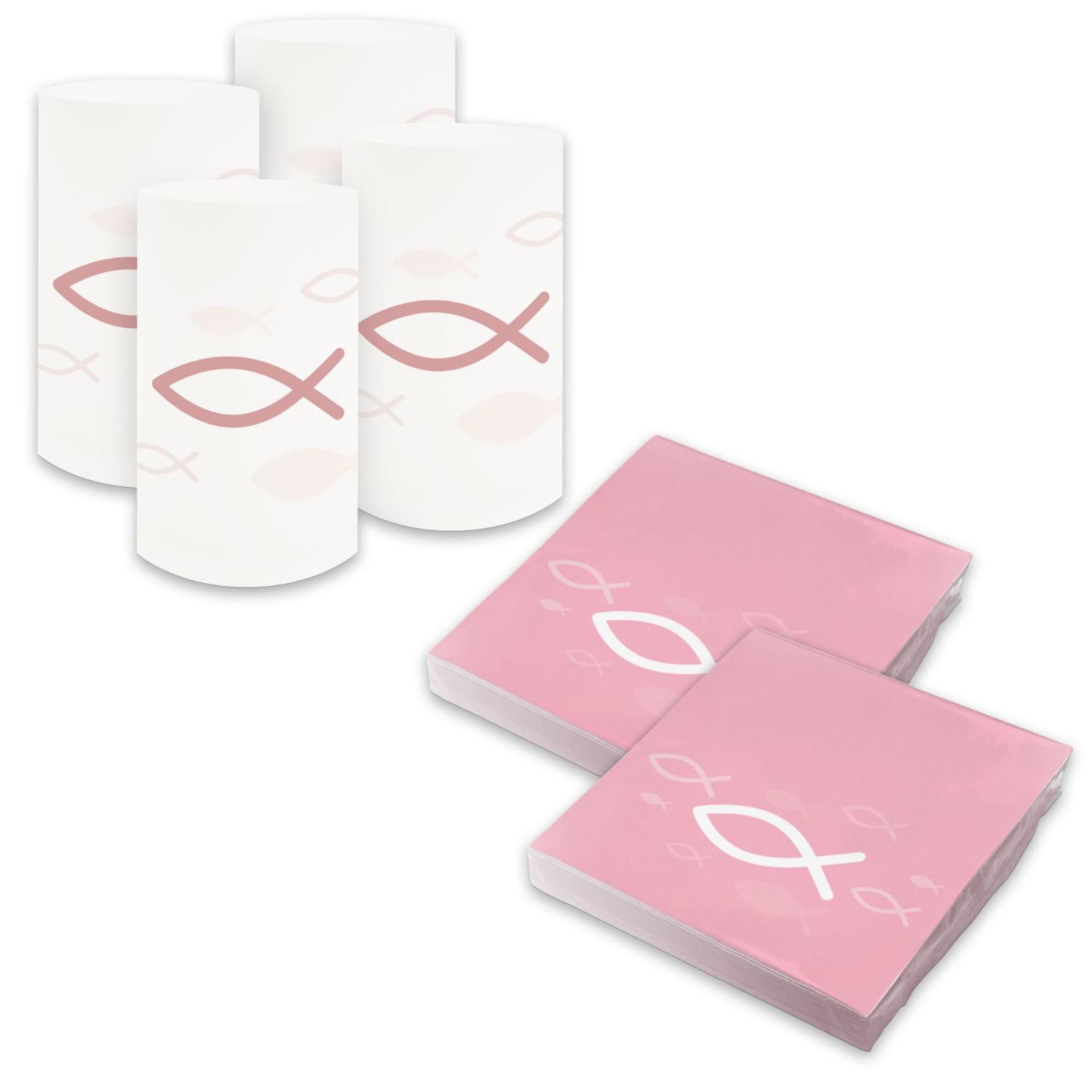 itenga 6x Windlicht + 40x Servietten - Fisch - rosa wei�