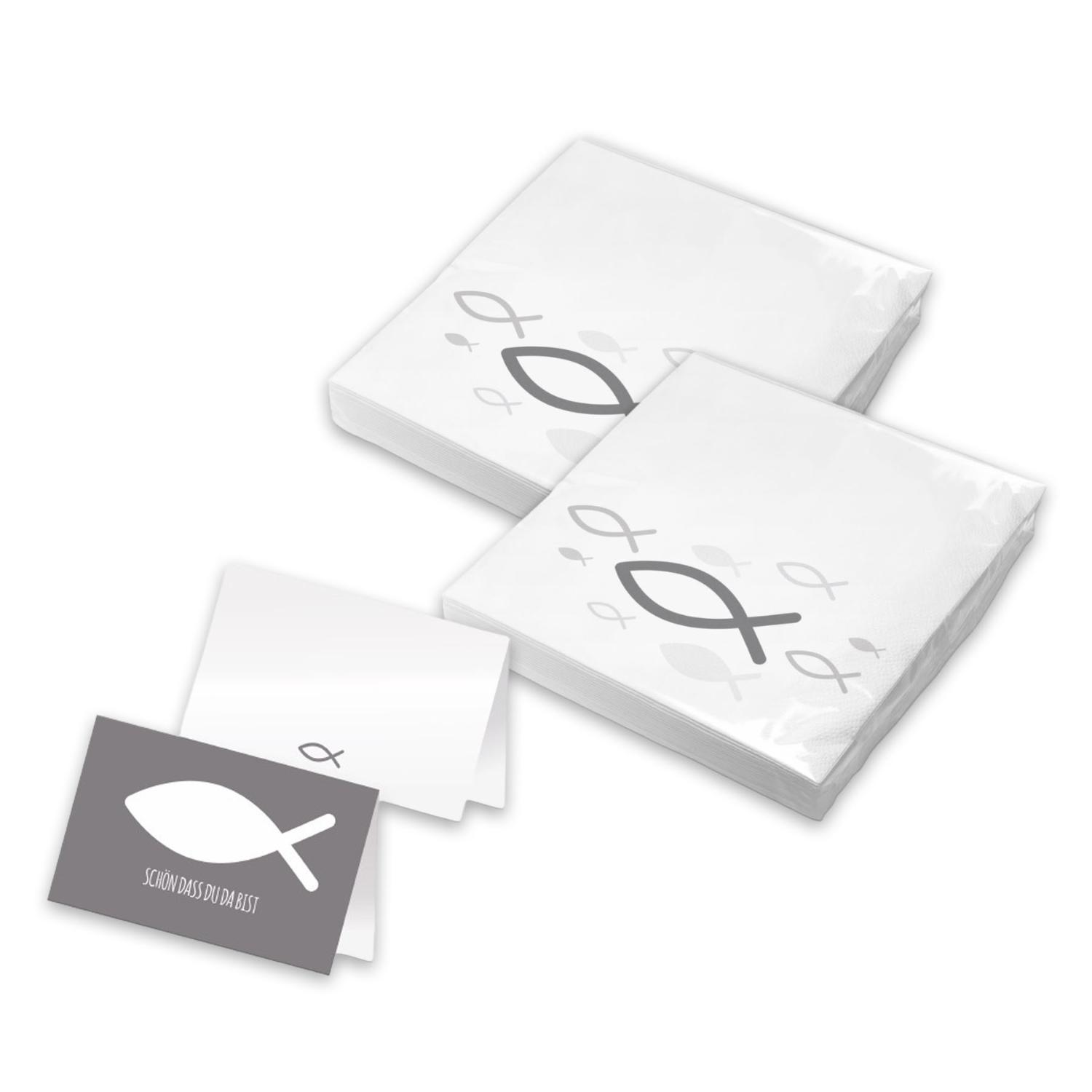 itenga 40x Servietten mit 48x Tischkarten Set - Fisch - ...