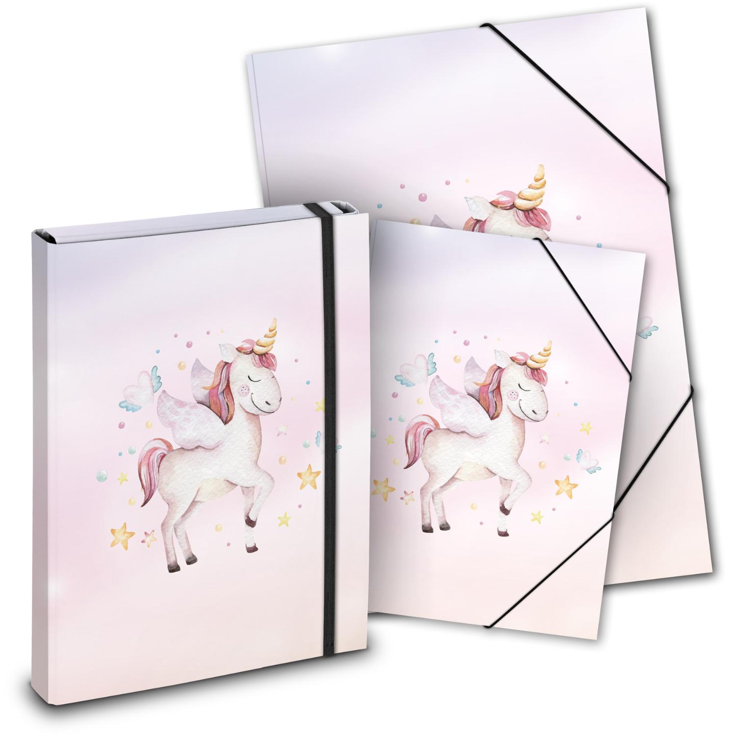 itenga Mappen SET Einhorn 3teilig: Heftbox + Gummizugmap...