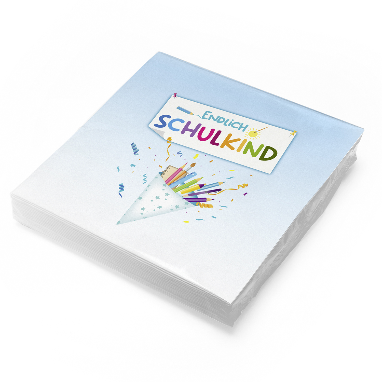 itenga 20x Serviette Schulanfang Endlich Schulkind hellblau