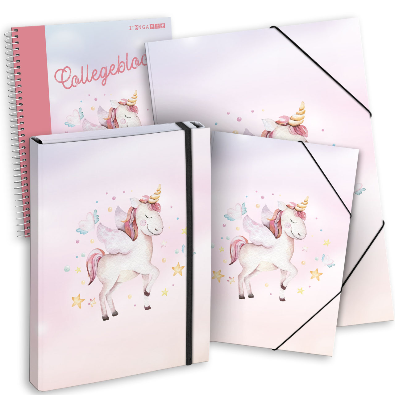 itenga Mappen SET Einhorn 4teilig: Collegeblock + Heftbo...