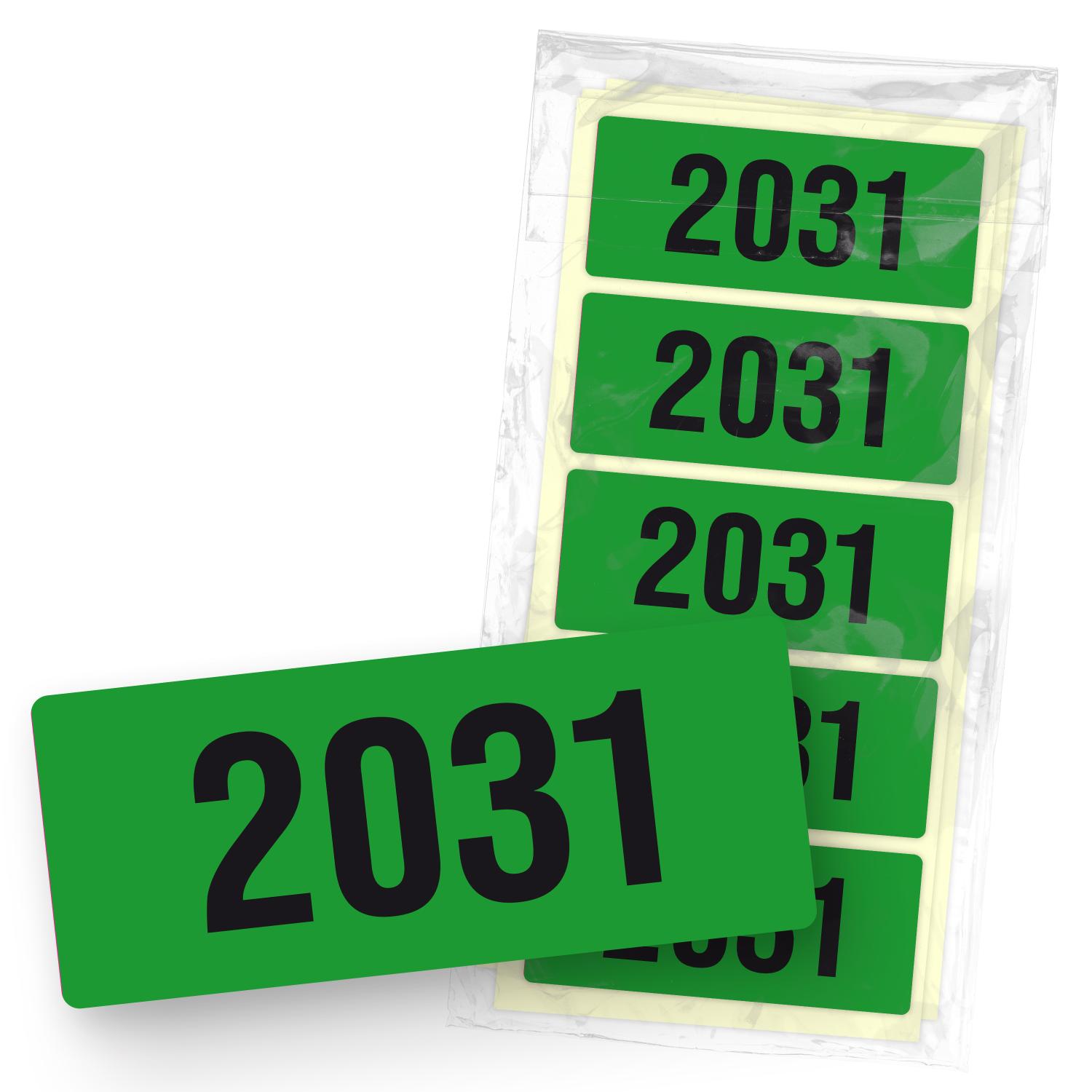itenga 50x Jahresetiketten 2031 GR�N rechteckig 6 x 2,5 ...
