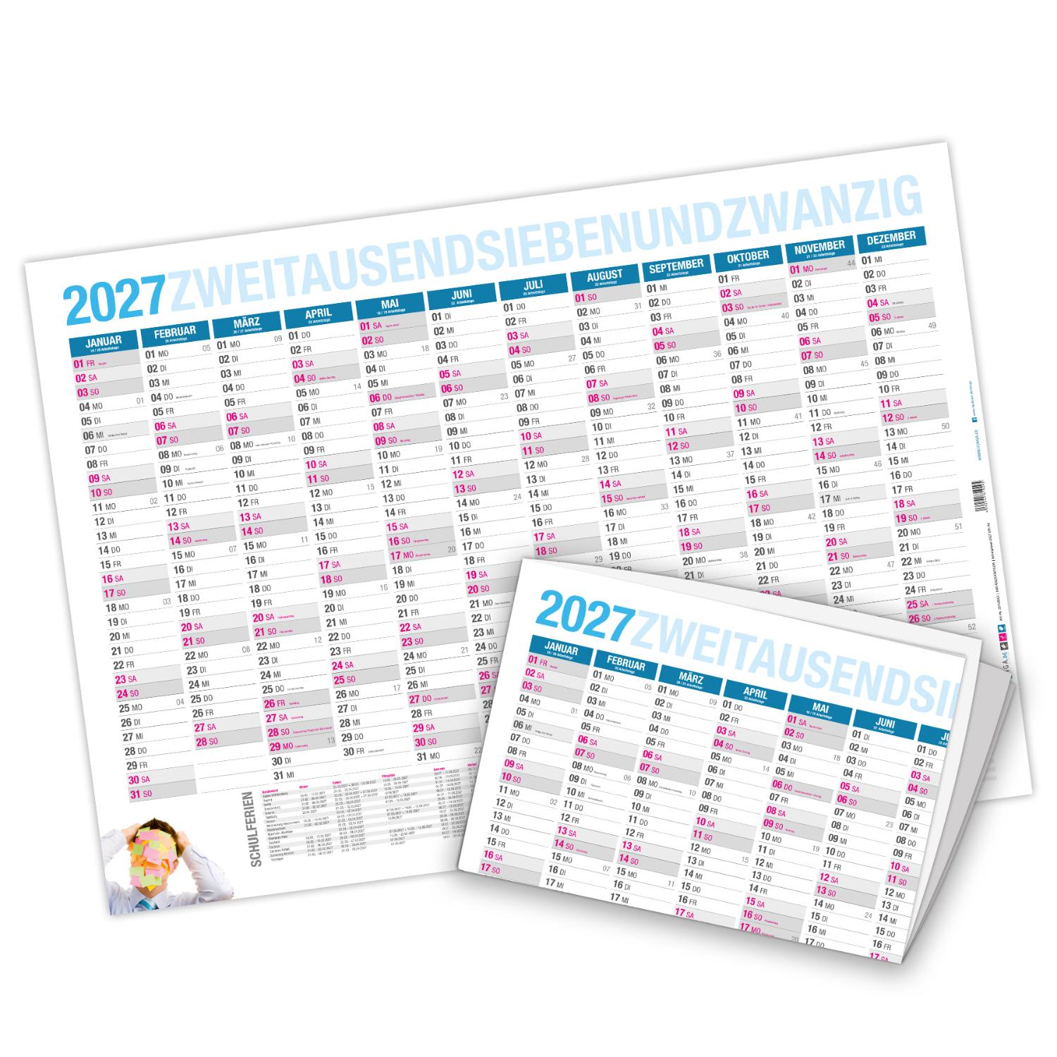 itenga Jahresplaner 2027 gefalzt Wandkalender DIN A2 (59...