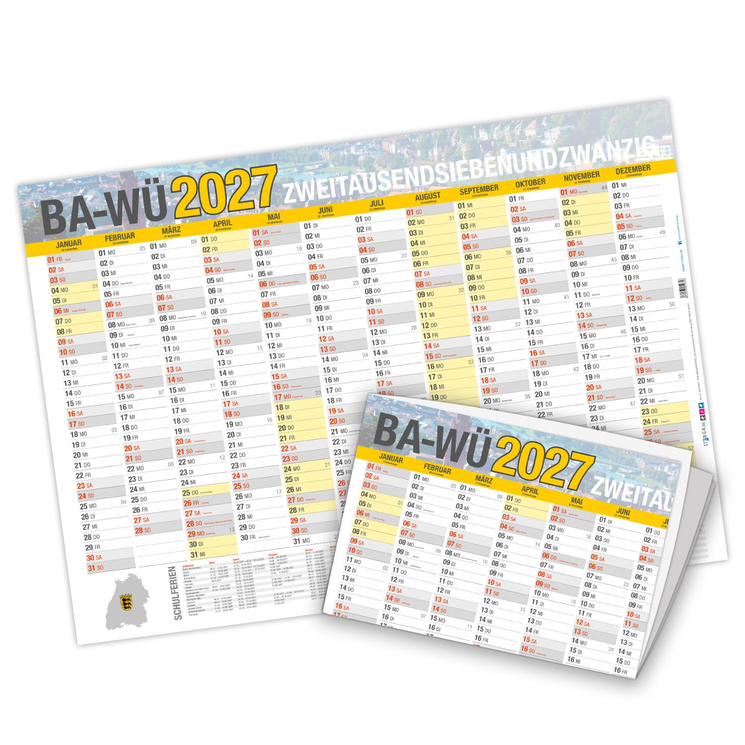 itenga Jahresplaner Ba-W� 2027 Wandkalender DIN A2 (59,4...