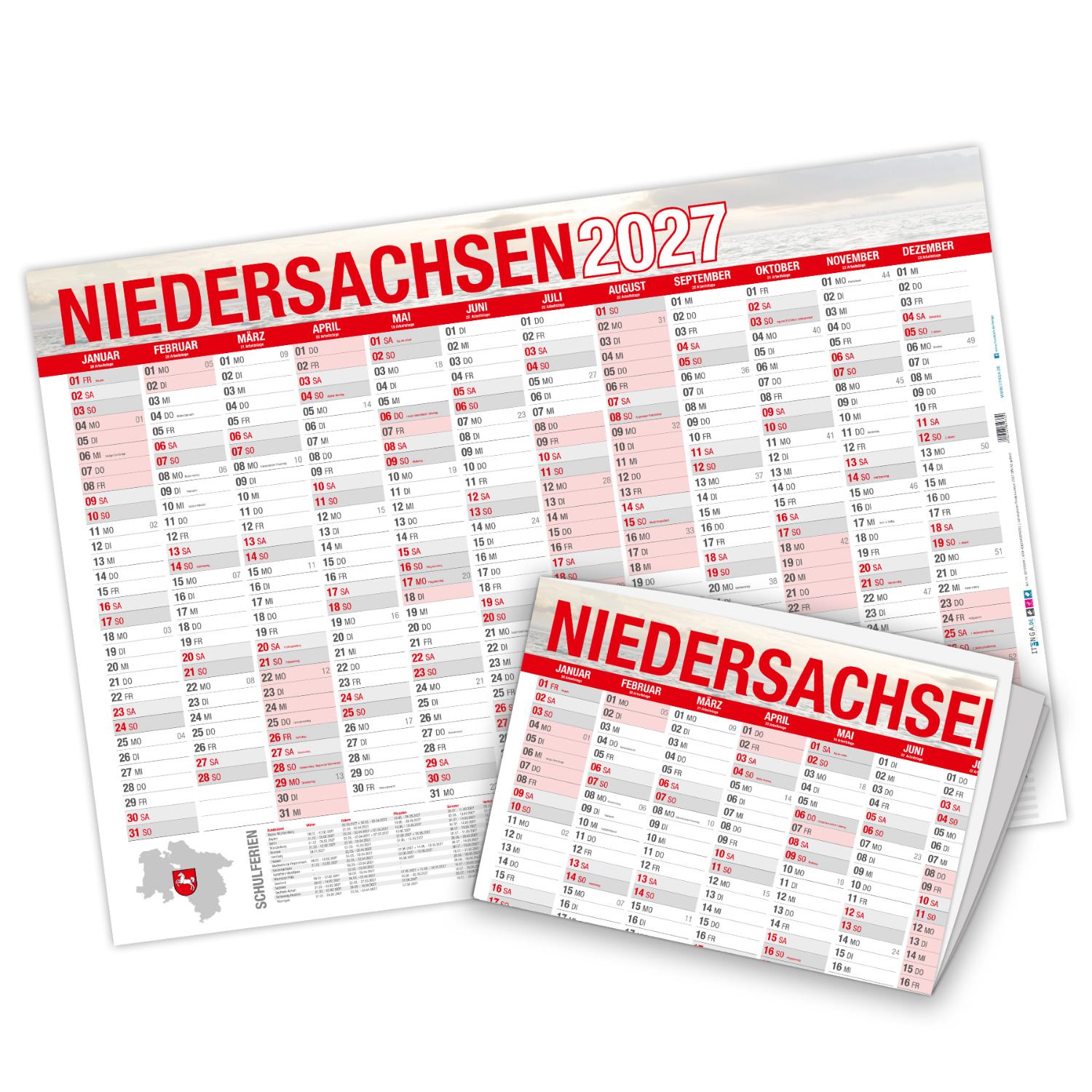 itenga Jahresplaner Niedersachsen 2027 Wandkalender DIN ...