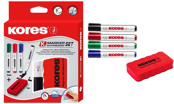 Kores Whiteboard-Marker Set, 4 Marker + Tafell�scher