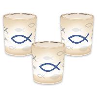 SET - 3er itenga Windlicht + Teelicht 6x6cm Motiv FISCH ...