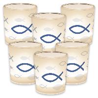 SET - 6er itenga Windlicht + Teelicht 6x6cm Motiv FISCH ...