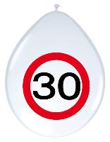 Luftballon 30cm 8 St�ck wei� Verkehrsschild 30