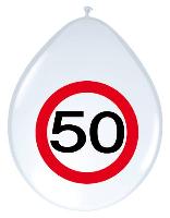 Luftballon 30cm 8 St�ck wei� Verkehrsschild 50