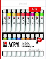 Marabu Acrylfarben-Set, 18 x 12 ml, farbig sortiert