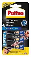 Pattex Sekundenkleber Ultra Gel Mini Trio, 3 Tuben � 1 g