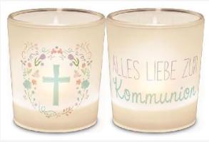 Windlicht+Teelicht 6x6cm F�r Dich Kommunion Kreuz in Ges...