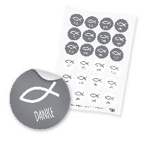 24x Sticker Fisch Danke (Motiv 92) grau 4cm Taufe Kommun...