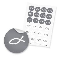 24x Sticker Fisch (Motiv 93) grau 4cm Taufe Kommunion Ko...