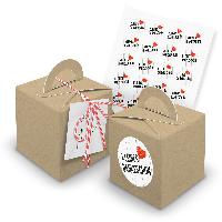 itenga 24x W�rfelbox mit Griff braun + Garn rot (V28) + ...