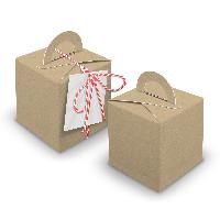V28 24x W�rfelbox mit Griff braun + Garn rot + Anh�nger