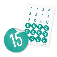 itenga 24x Zahlensticker Z34 Schlicht 1-24 T�rkis / Wei�