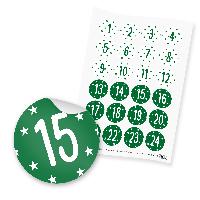 itenga 24x Zahlensticker Z38 Sterne 1-24 Dunkelgr�n / Wei�
