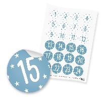 itenga 24x Zahlensticker Z40 Sterne 1-24 Nordic Blue / Wei�