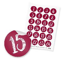 itenga 24x Zahlensticker Z49 Vintage 1-24 Bordeaux